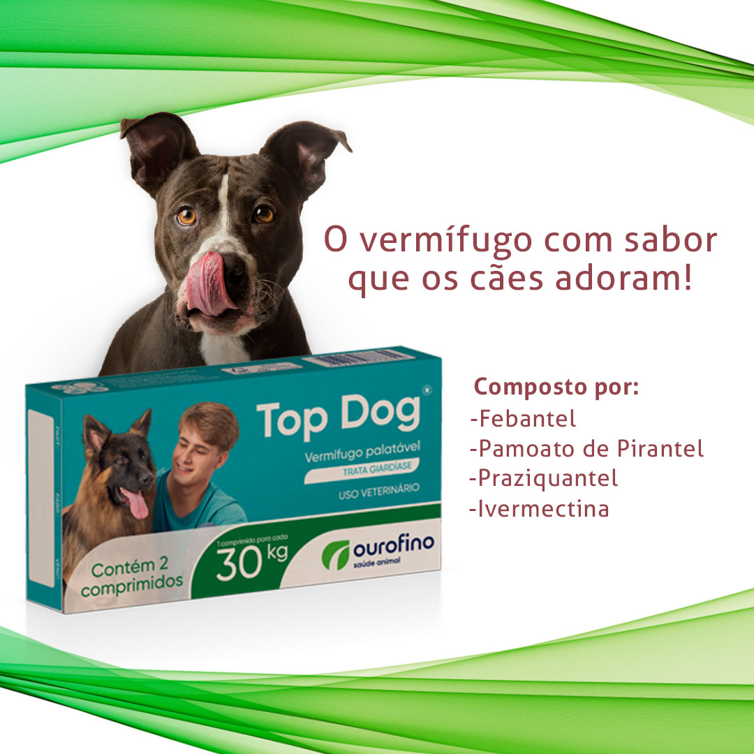 Vermífugo Top Dog para Cães Até 30Kg 2 Comprimidos Ourofino