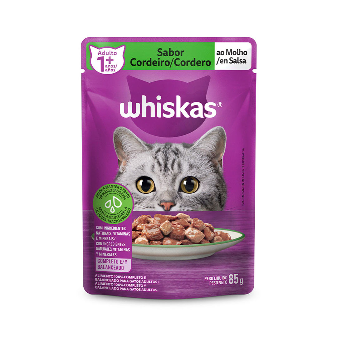 Ração Úmida Whiskas para Gatos Adultos Sabor Cordeiro 85g