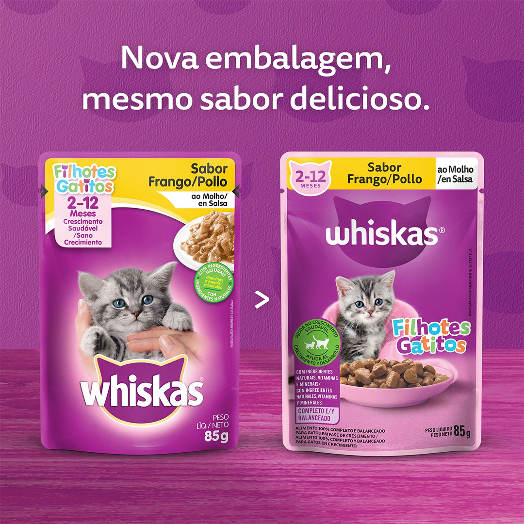 Ração Úmida Whiskas para Gatos Filhotes Sabor Frango ao Molho 85g