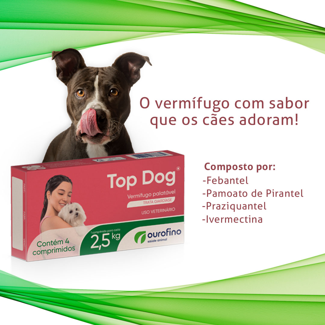 Vermífugo Top Dog para Cães Até 2,5Kg 4 Comprimidos Ourofino
