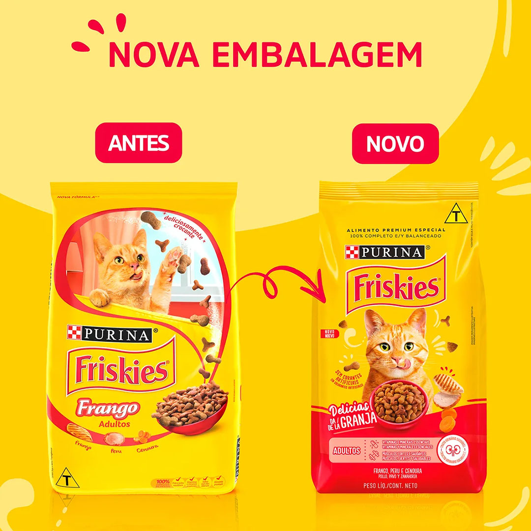 Ração Purina Friskies Delícias da Granja para Gatos Adultos Sabor Frango, Peru e Cenoura 1Kg