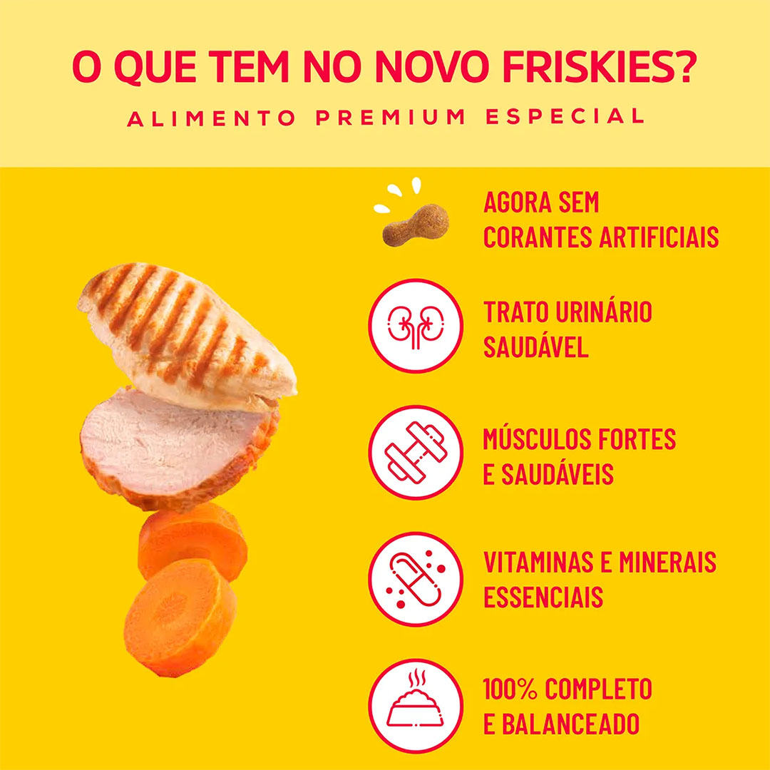 Ração Purina Friskies Delícias da Granja para Gatos Adultos Sabor Frango, Peru e Cenoura 1Kg