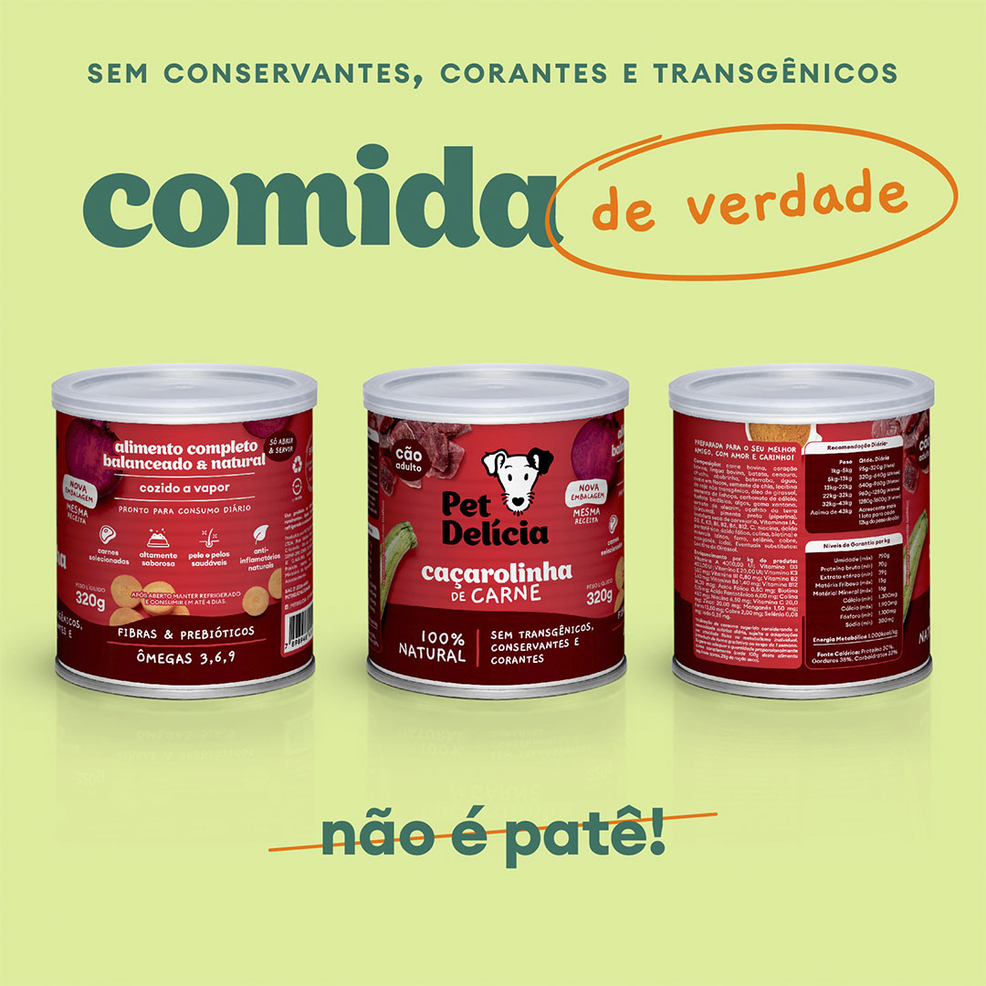 Ração Pet Delícia Lata para Cães Adultos Caçarolinha de Carne 320g