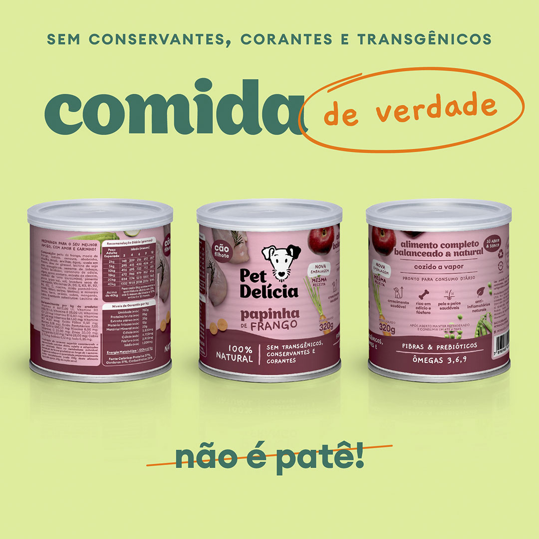 Ração Pet Delícia Lata para Cães Filhotes Papinha de Frango 320g