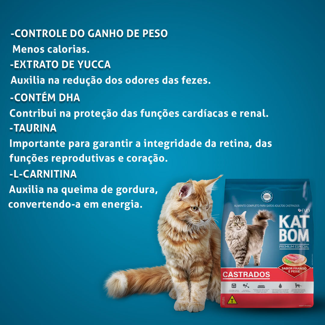 Ração Katbom para Gatos Castrados Sabor Frango e Peixe 10,1Kg