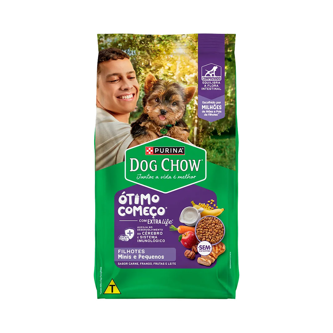 Ração Dog Chow Extra Life para Cães Filhotes de Raças Mini e Pequenas Sabor Carne, Frango, Frutas e Leite 10,1Kg