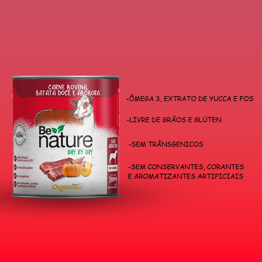 Ração Be Nature Lata Day By Day para Cães Adultos Sabor Carne Bovina, Batata Doce e Abóbora 300g Organnact