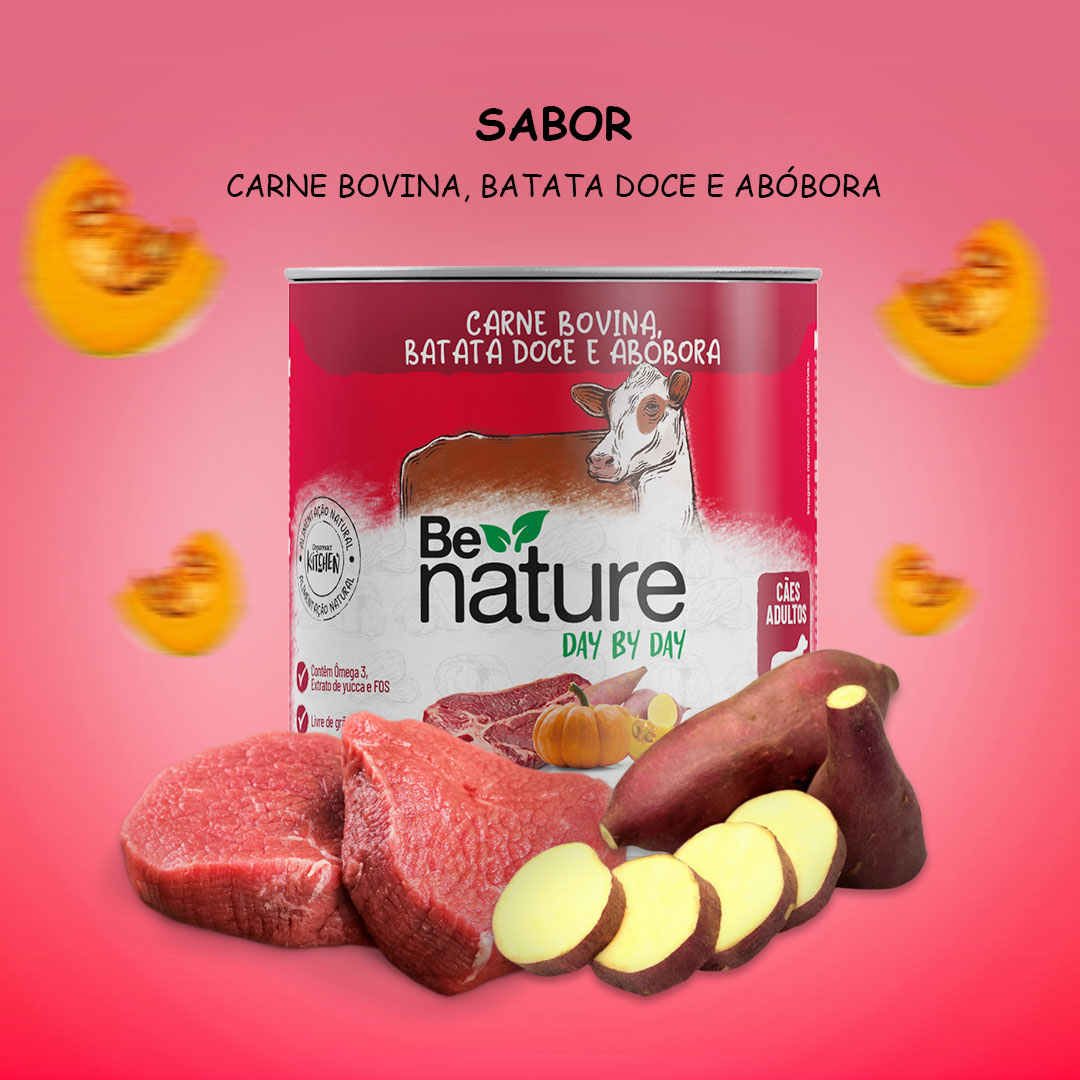 Ração Be Nature Lata Day By Day para Cães Adultos Sabor Carne Bovina, Batata Doce e Abóbora 300g Organnact