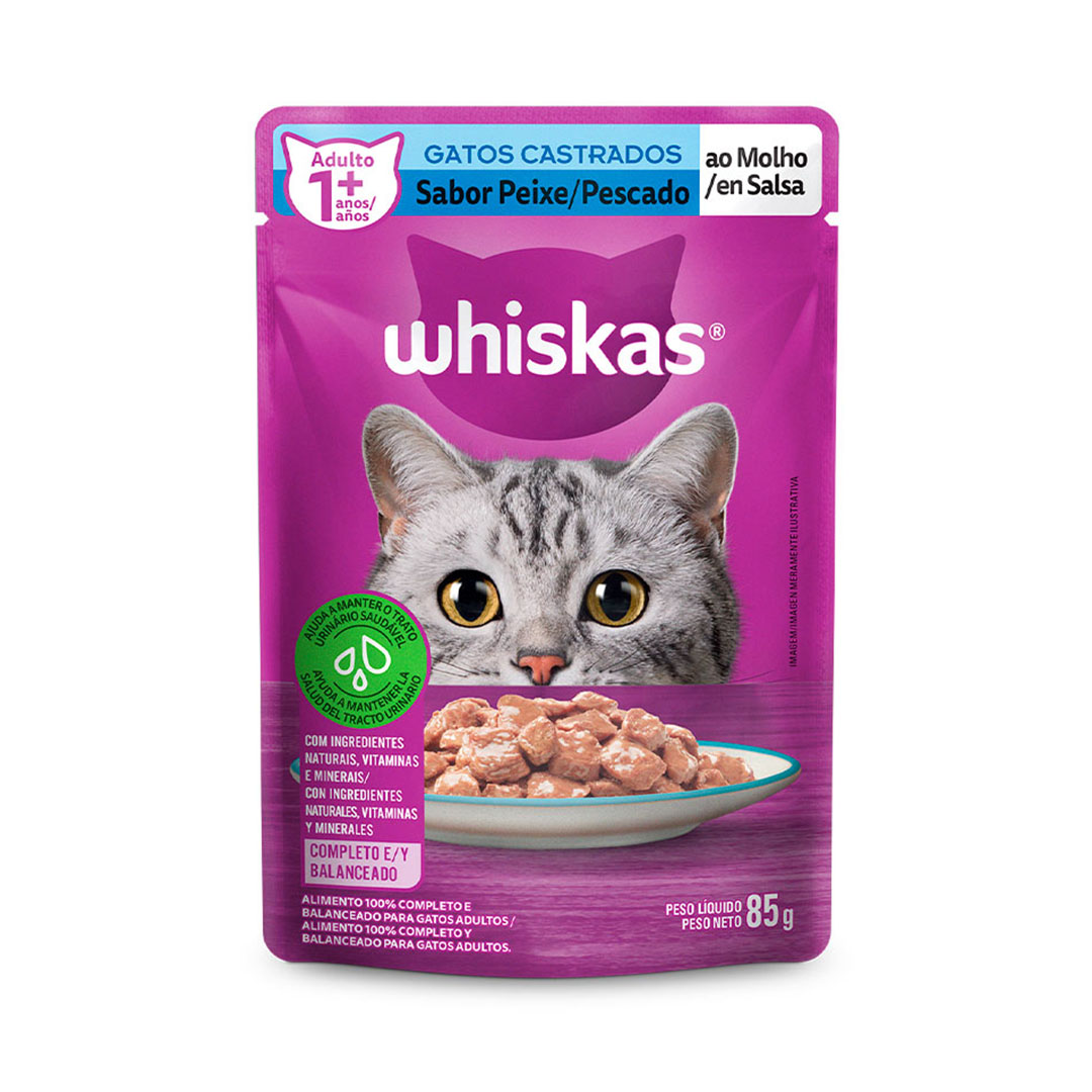 Ração Úmida Whiskas para Gatos Adultos Castrados Sabor Peixe 85g