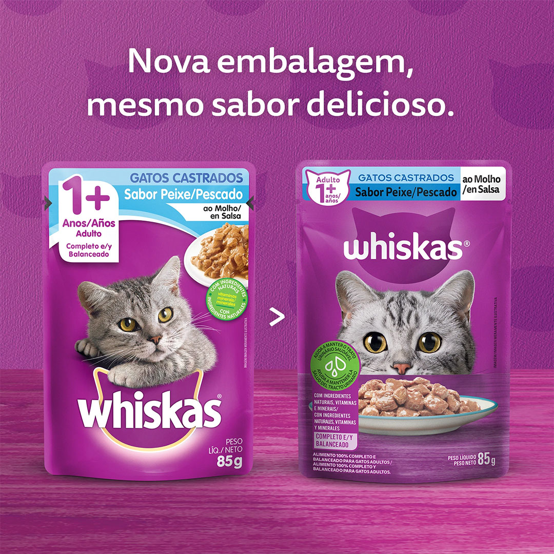 Ração Úmida Whiskas para Gatos Adultos Castrados Sabor Peixe 85g