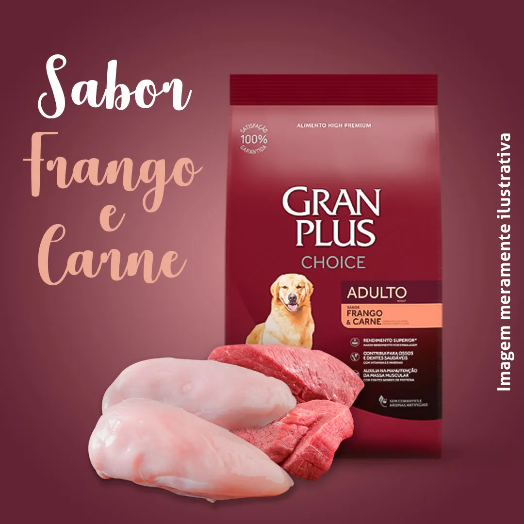 Ração GranPlus Choice para Cães Adultos de Todos os Portes Sabor Frango e Carne 10,1Kg