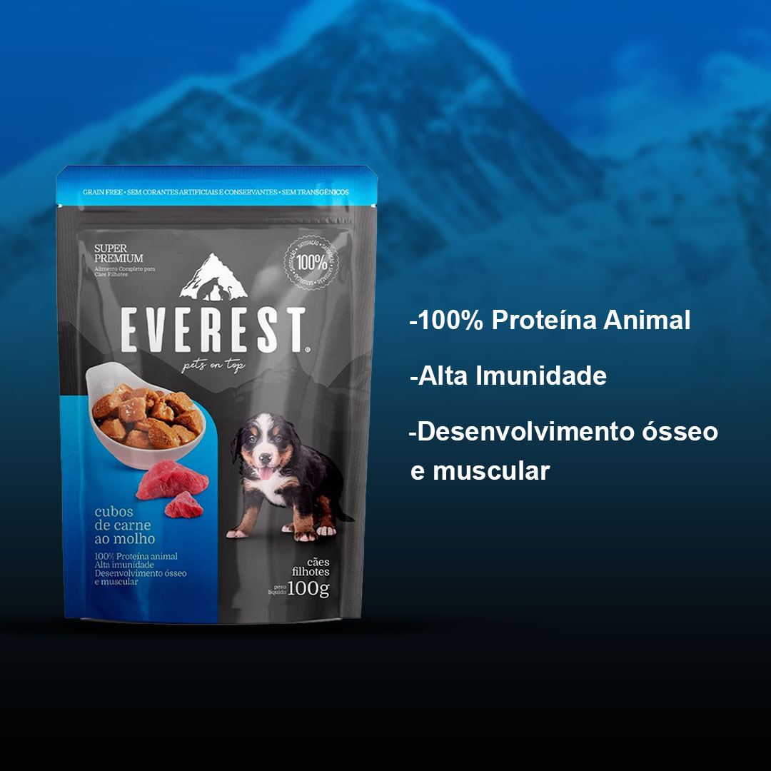 Ração Úmida Everest para Cães Filhotes Cubos de Carne ao Molho 100g