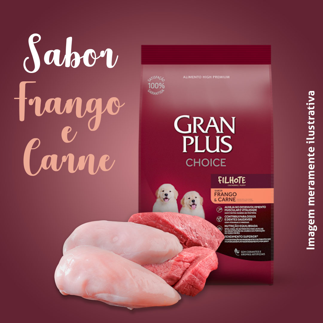 Ração GranPlus Choice para Cães Filhotes de Todos os Portes Sabor Frango e Carne 10,1Kg