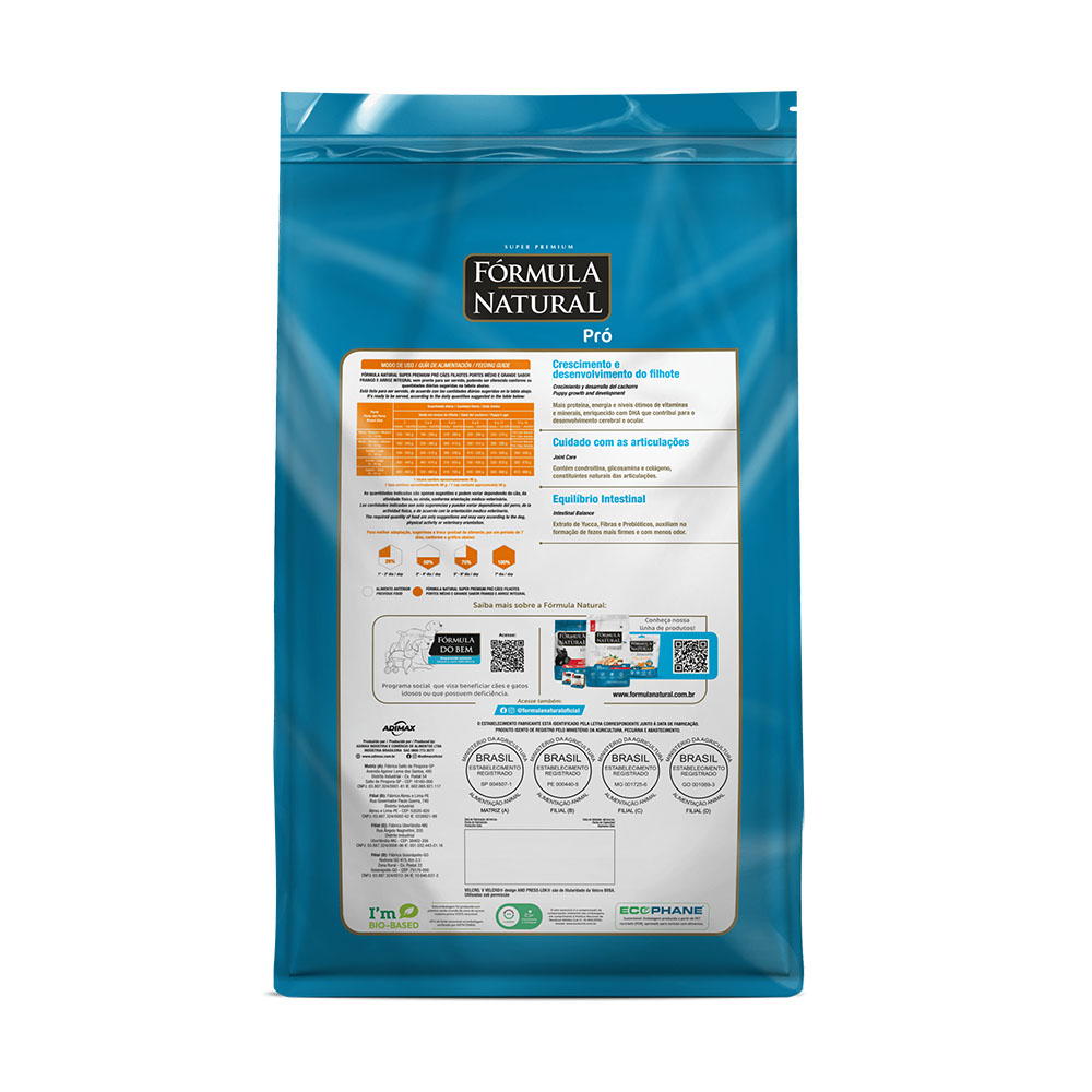 Ração Fórmula Natural Pró para Cães Filhotes de Porte Médio e Grande Sabor Frango e Arroz Integral 15Kg Adimax