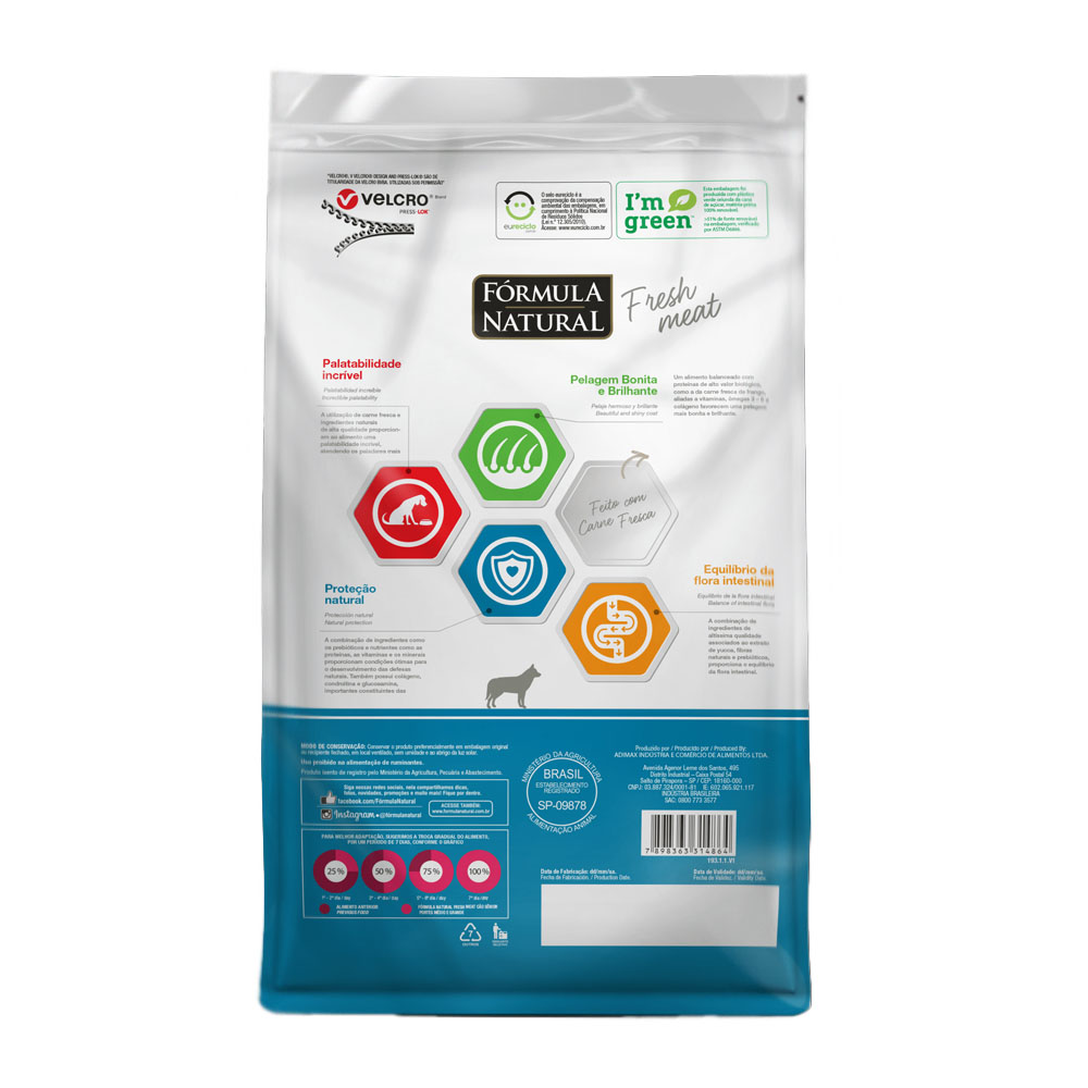 Ração Fórmula Natural Fresh Meat para Cães Sênior de Porte Médio e Grande Sabor Frango, Tomate e Chá Verde 12Kg Adimax