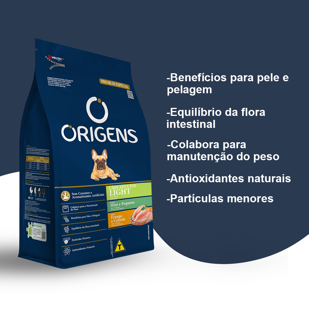 Ração Origens Light para Cães de Porte Mini e Pequeno Sabor Frango e Cereais 1kg Adimax