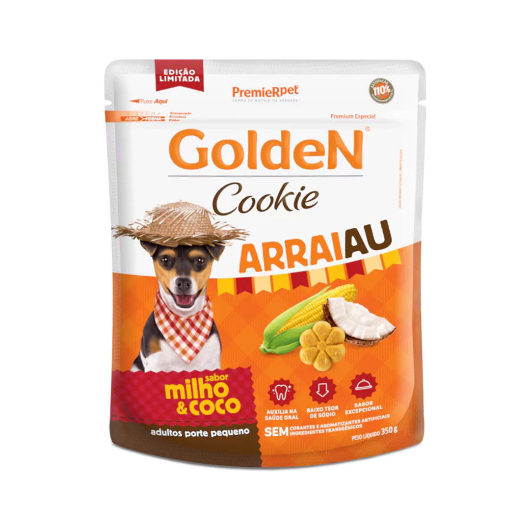 Golden Cookie Arraiau para Cães Adultos de Porte Pequeno Sabor Milho e Coco 350g