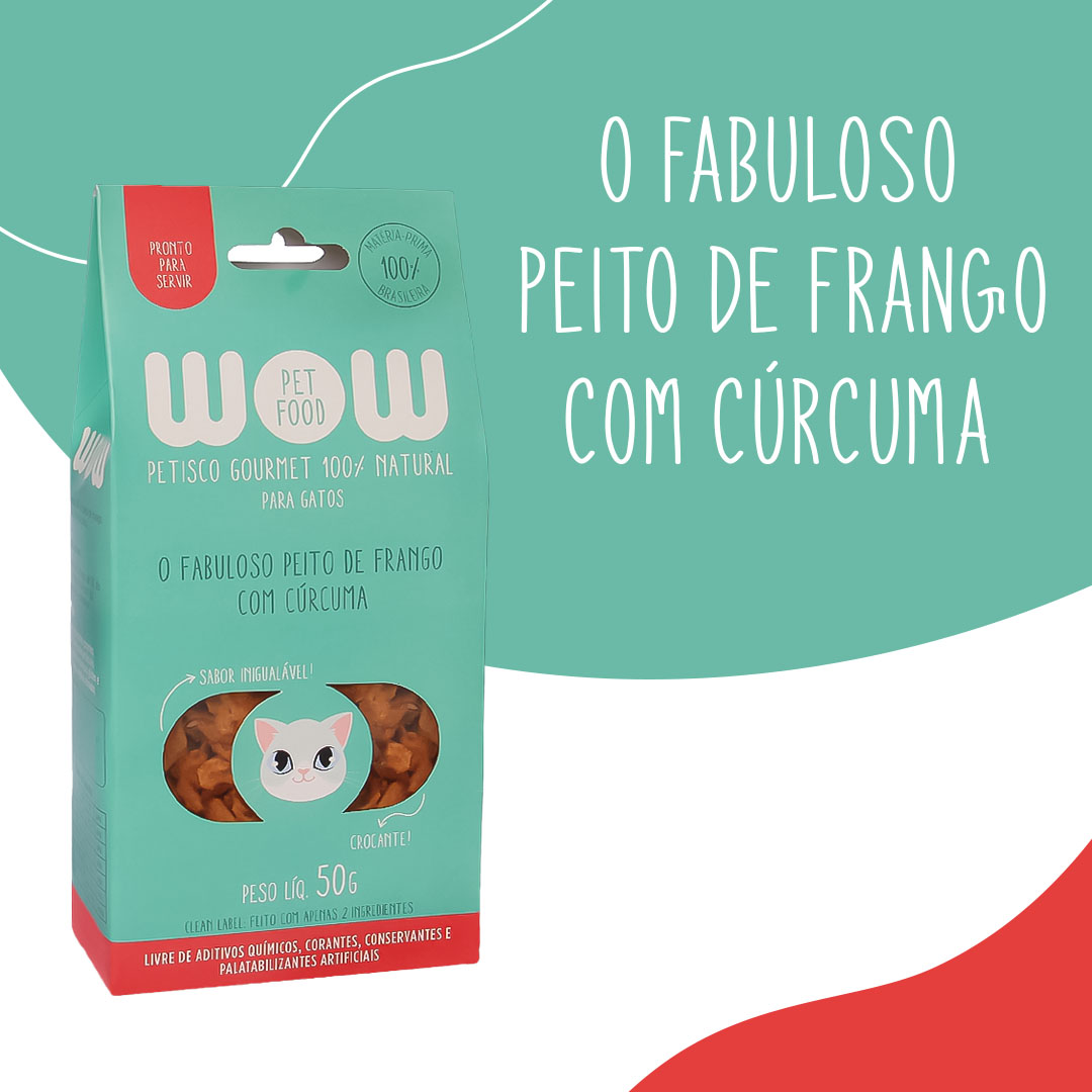 Petisco Natural Wow Pet Food para Gatos Sabor Peito de Frango com Cúrcuma 50g