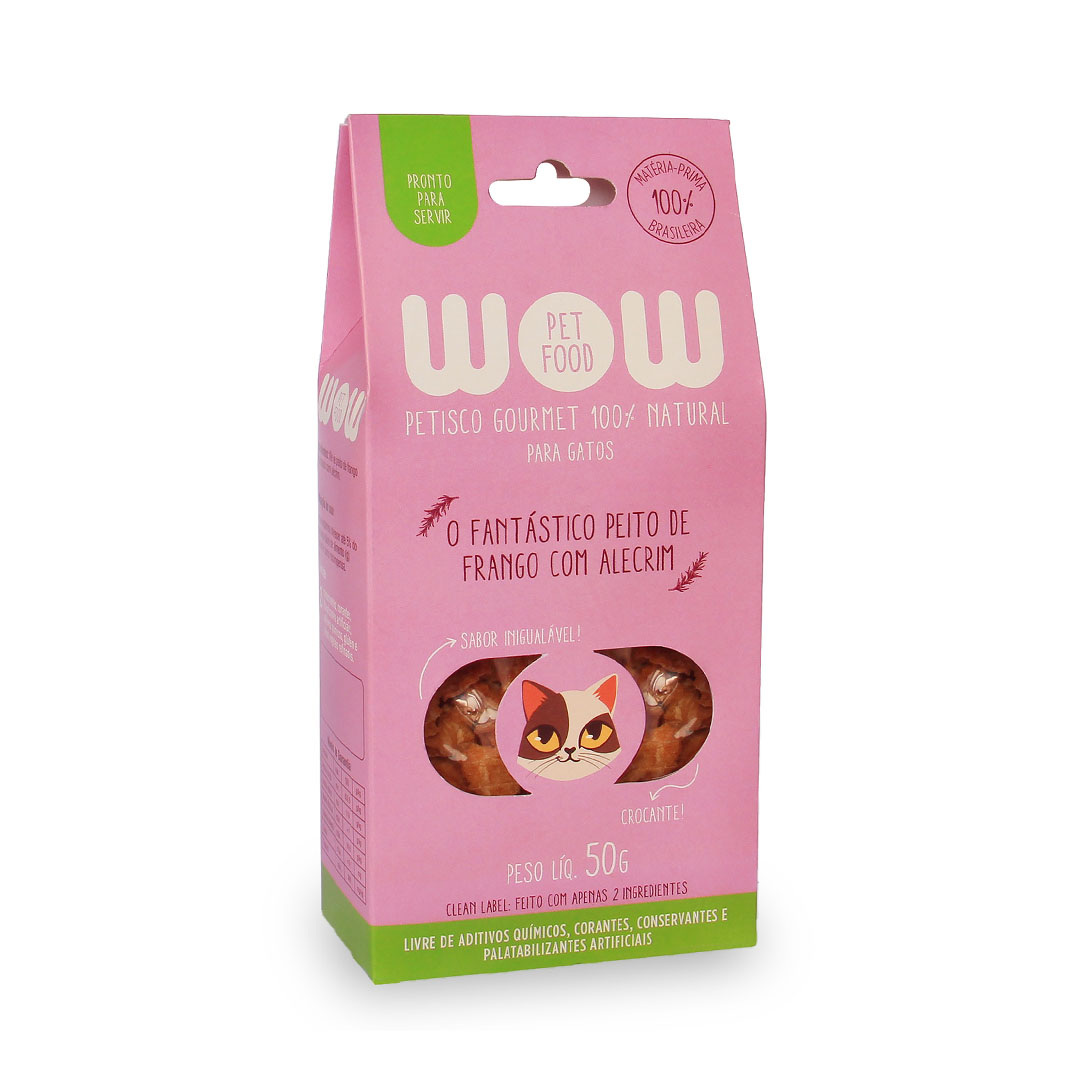 Petisco Natural Wow Pet Food para Gatos Sabor Peito de Frango com Alecrim 50g