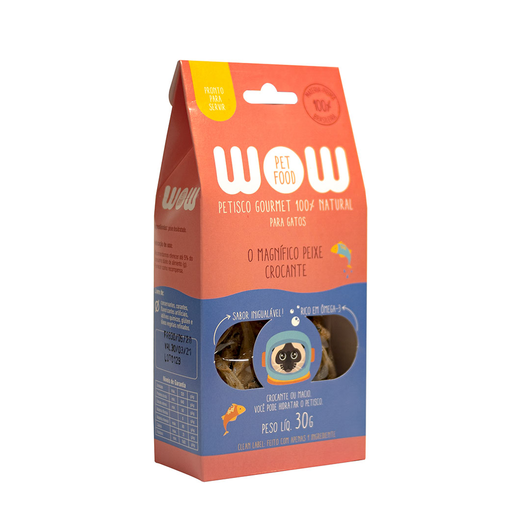 Petisco Natural Wow Pet Food para Gatos Sabor Peixe Crocante 30g