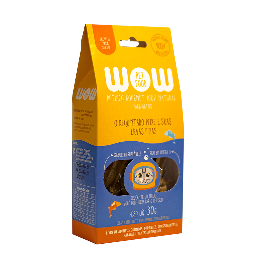 Petisco Natural Wow Pet Food para Gatos Sabor Peixe e Ervas Finas 30g