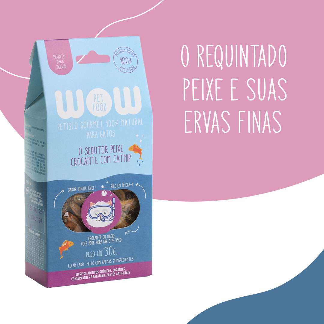 Petisco Natural Wow Pet Food para Gatos Sabor Peixe com Catnip 30g