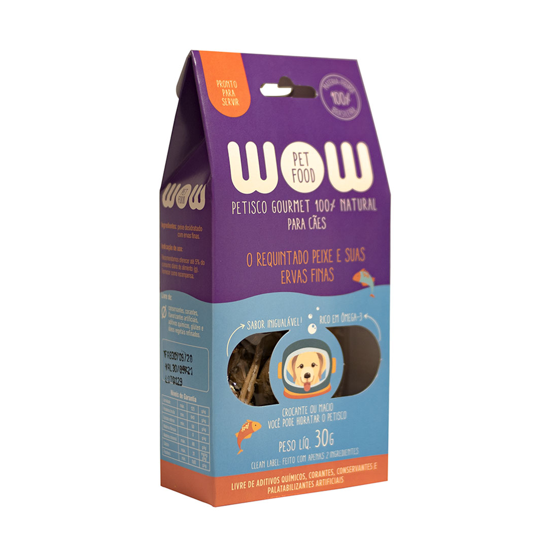 Petisco Wow Pet Food Gourmet para Cães Sabor Peixe e Ervas Finas 30g