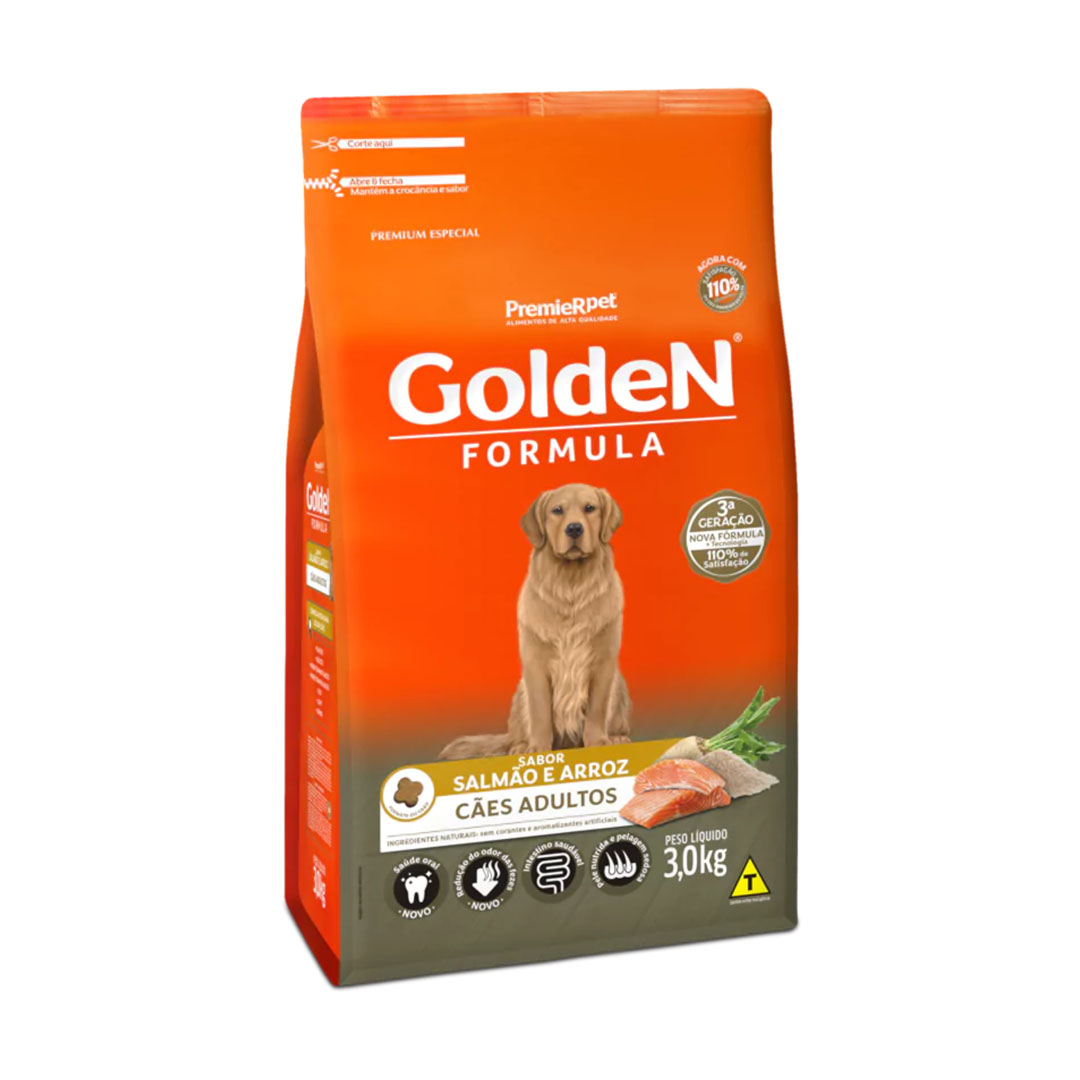 Ração Golden Formula para Cães Adultos Sabor Salmão e Arroz 3Kg