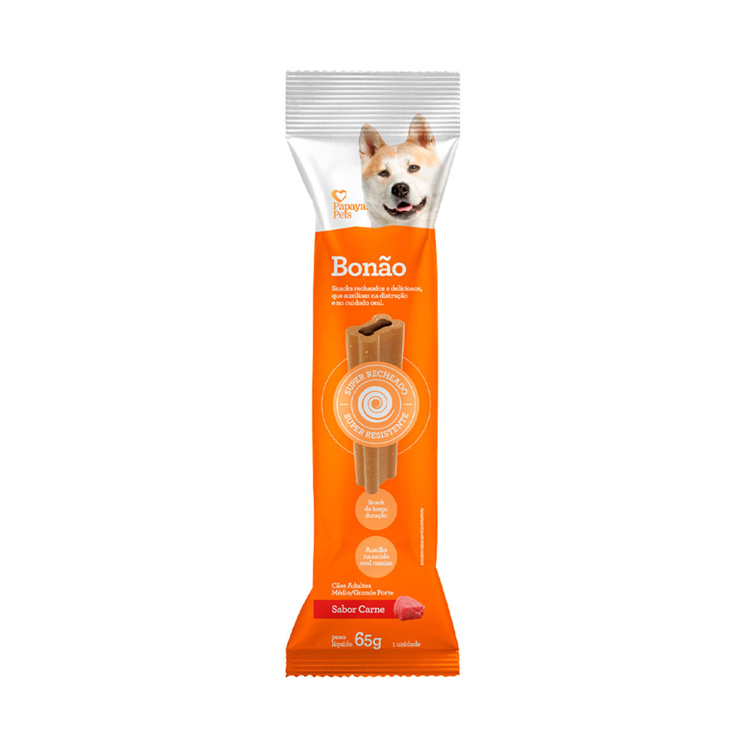 Petisco Papaya Pets Bonão para Cães Adultos de Raças Médias e Grandes Sabor Carne 65g 1 Unidade