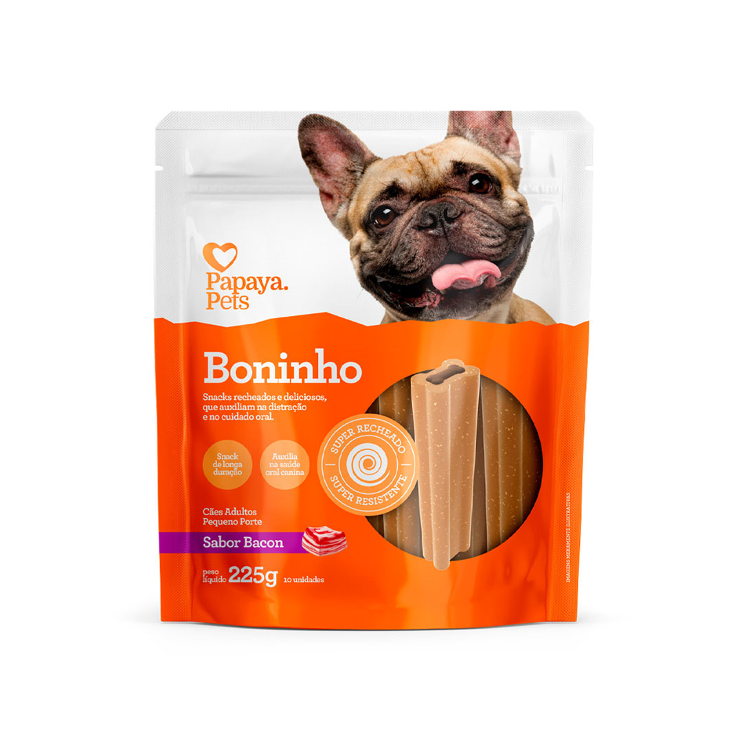 Petisco Papaya Pets Boninho para Cães Adultos de Raças Pequenas Sabor Bacon 225g 10 Unidades