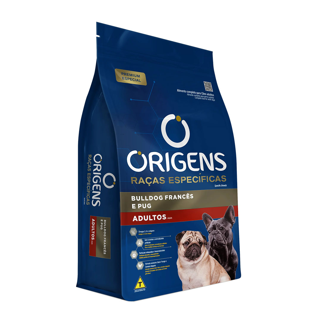 Ração Origens Raças Específicas para Cães Adultos Bulldog Francês e Pug 10,1Kg Adimax