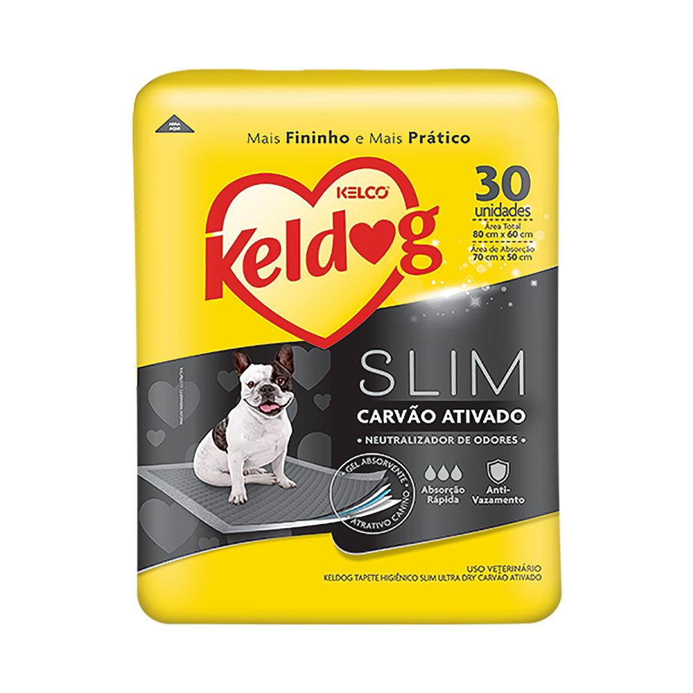 Tapete Higiênico Keldog Slim Carvão Ativado para Cães 30 Unidades