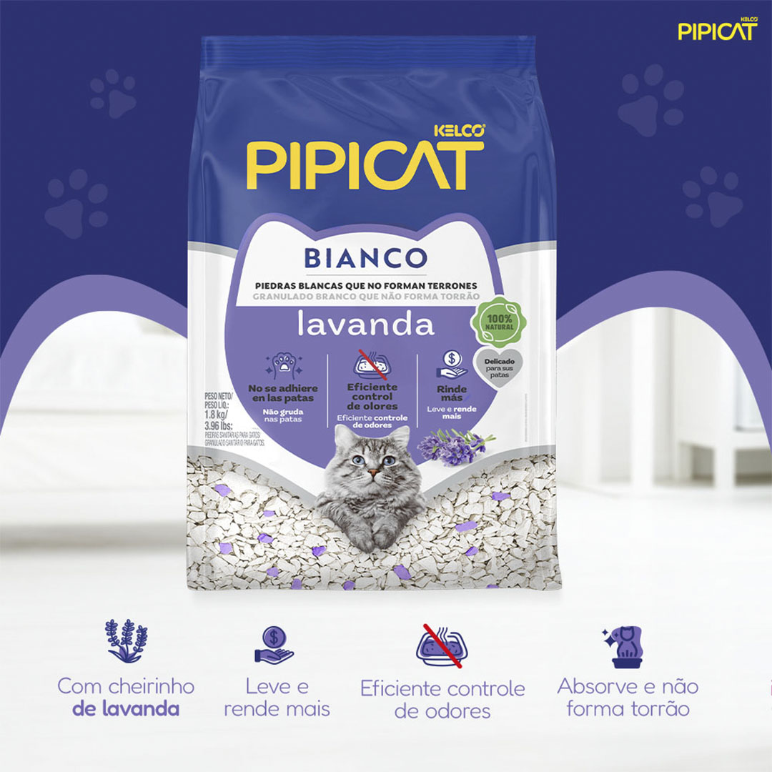 Granulado Sanitário Pipicat Bianco Lavanda para Gatos 1,8Kg