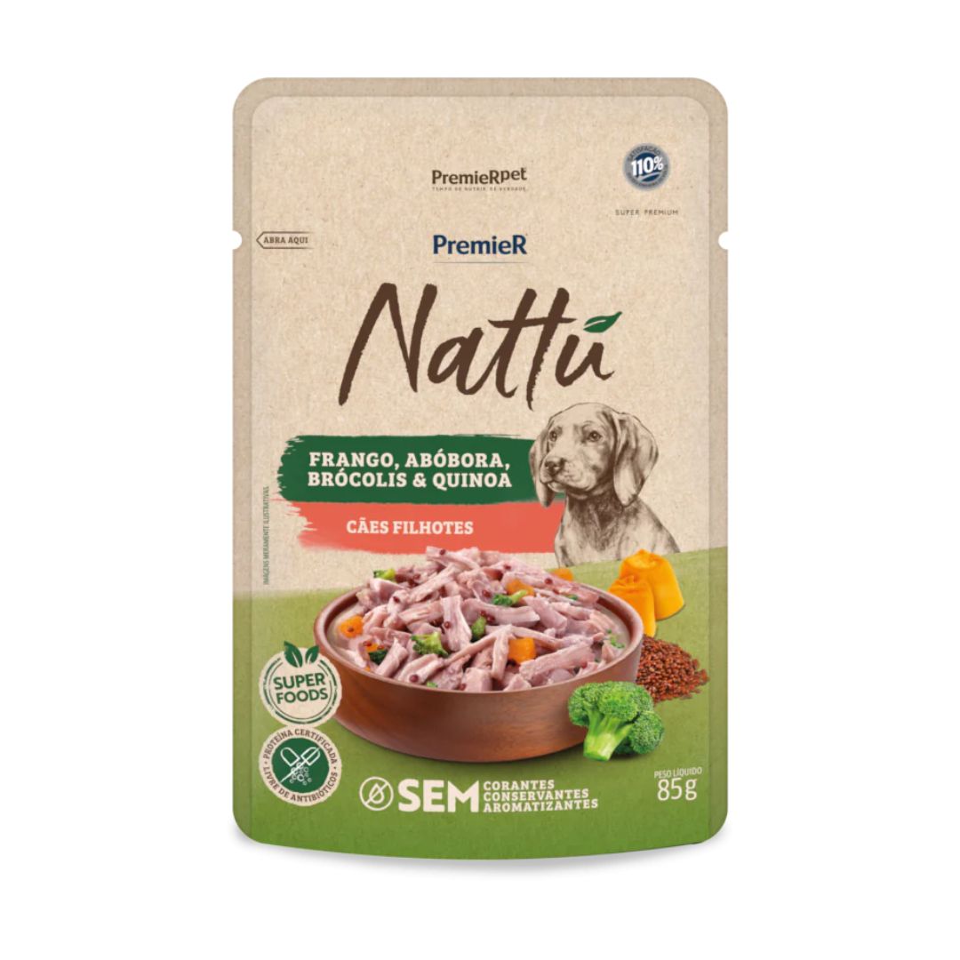 Ração Úmida Premier Nattu para Cães Filhotes Sabor Frango, Abóbora, Brócolis e Quinoa 85g