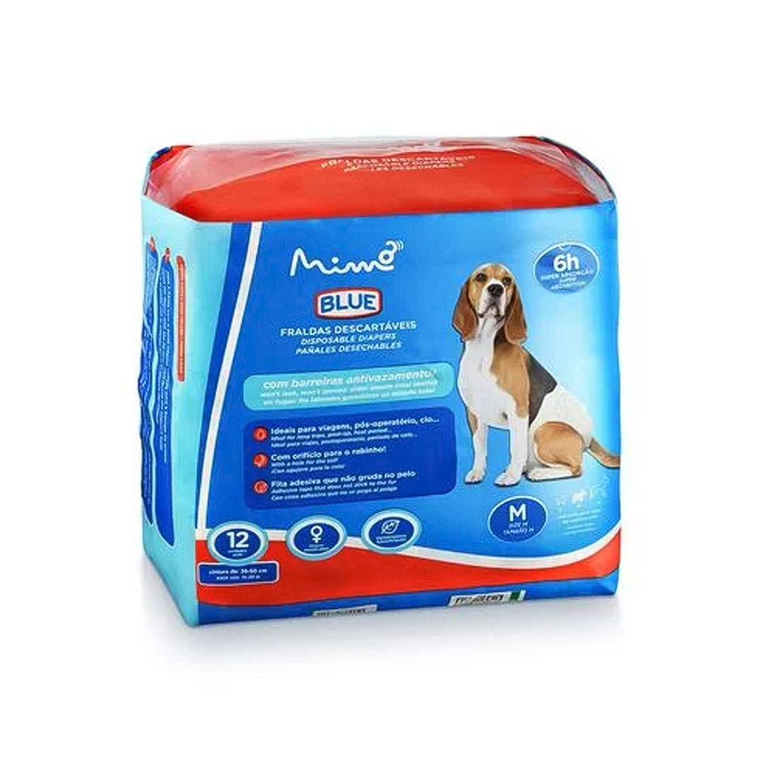 Fralda Descartável Mimo Blue para Cães (Fêmea) Tamanho M 12 Unidades