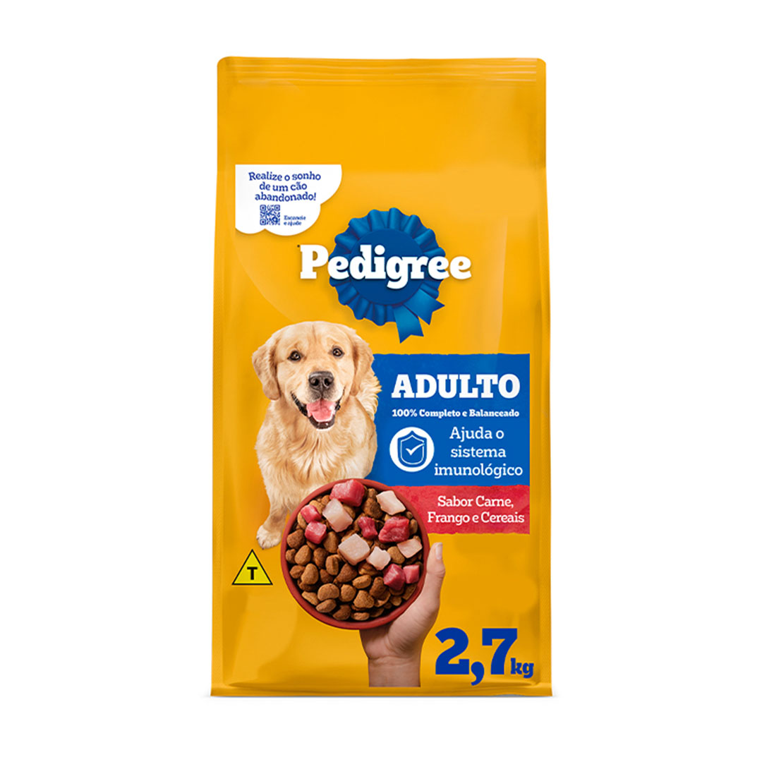 Ração Pedigree para Cães Adultos de Raças Médias e Grandes Sabor Carne, Frango e Cereais 2,7Kg