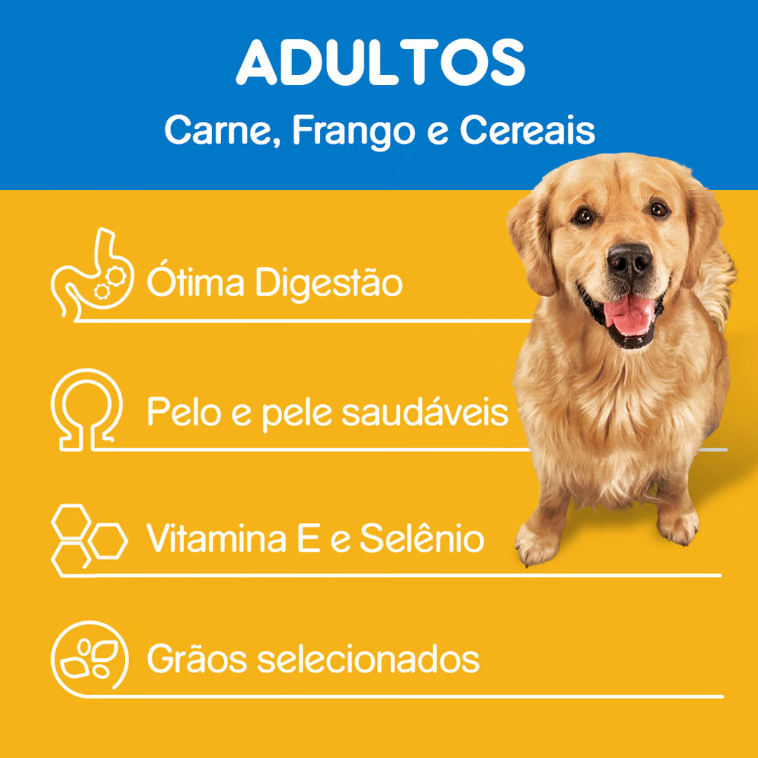 Ração Pedigree para Cães Adultos de Raças Médias e Grandes Sabor Carne, Frango e Cereais 2,7Kg