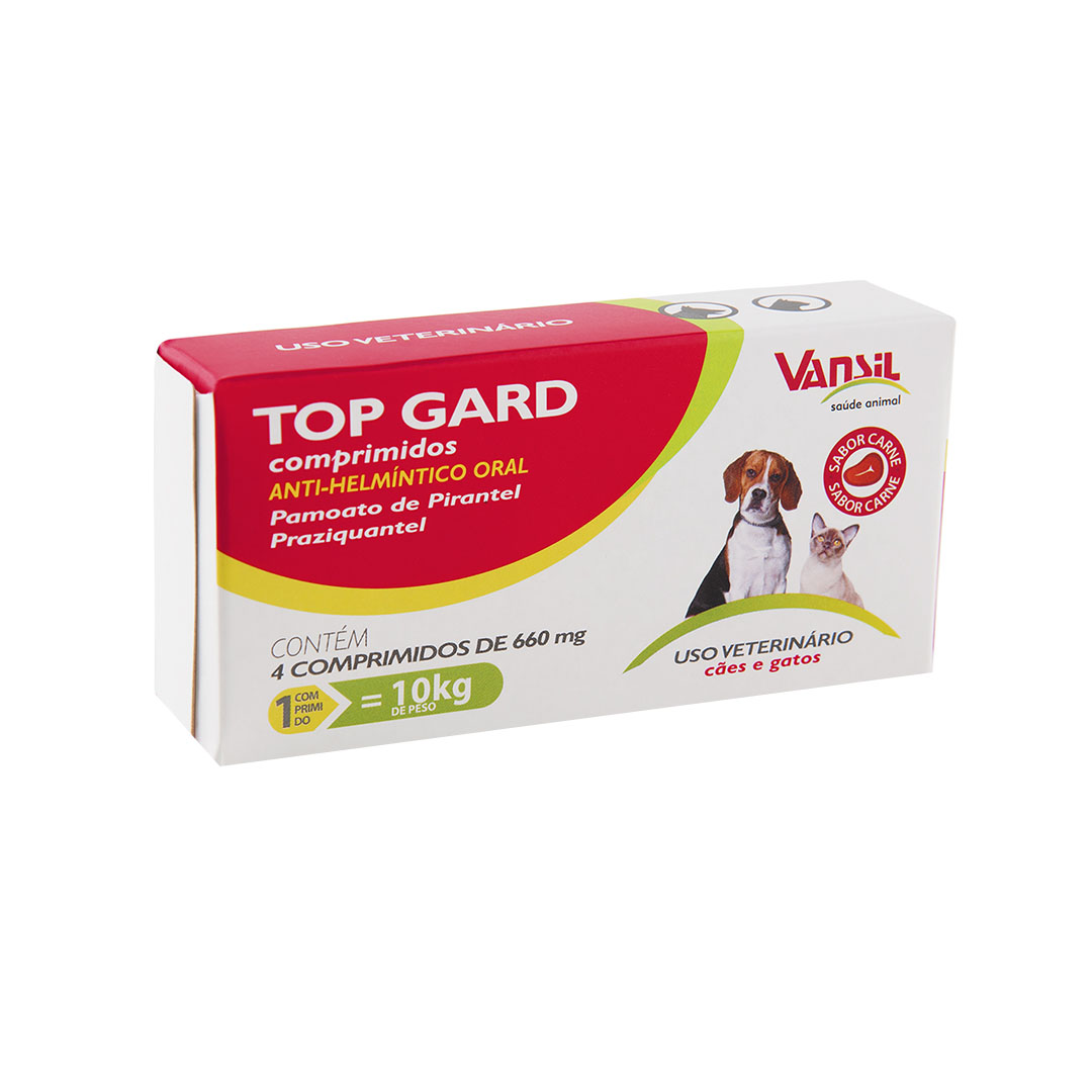 Vermífugo Top Gard 10Kg 660mg para Cães e Gatos 4 Comprimidos Vansil