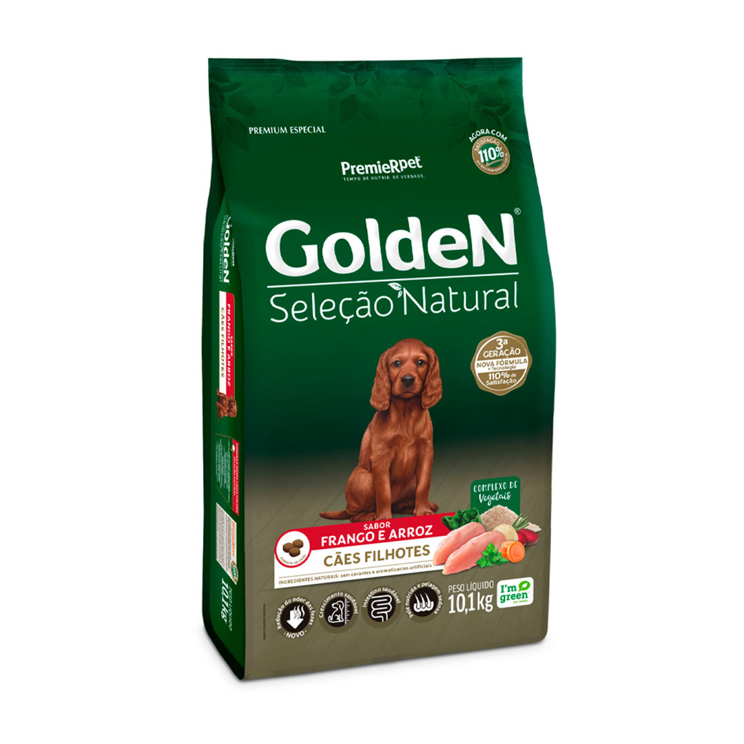 Ração Golden Seleção Natural para Cães Filhotes Sabor Frango e Arroz 10,1Kg